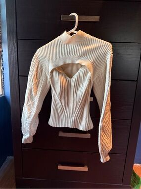 Jonathan Simkhai Cream Ribbed Knit Sweater